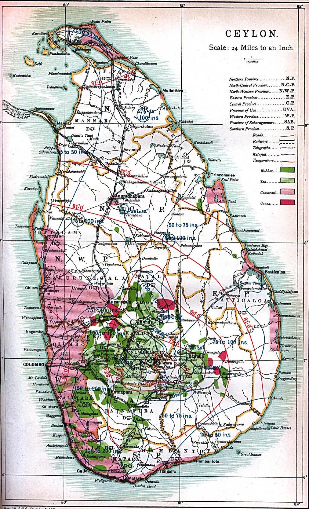 mapa Ceylon Srí Lanka