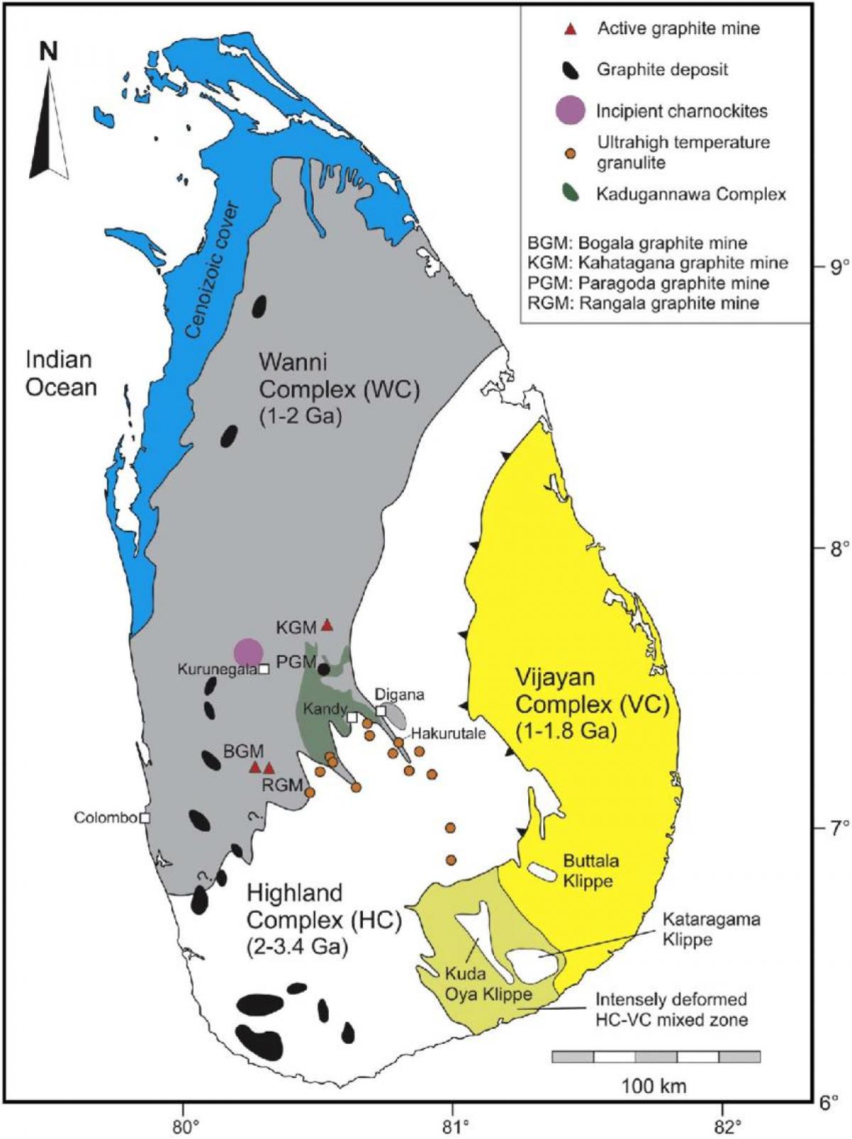 mapa minerálov v Srí Lanka