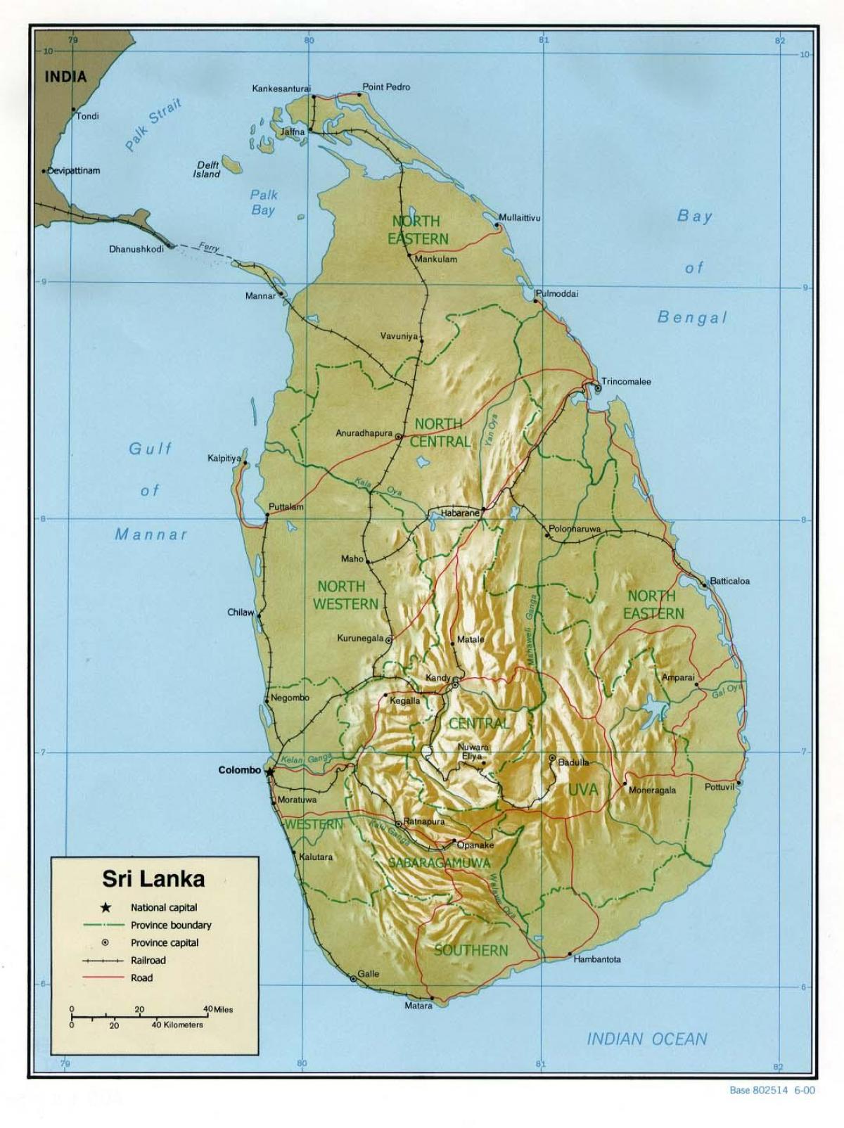 mapa Srí Lanka cesty s km