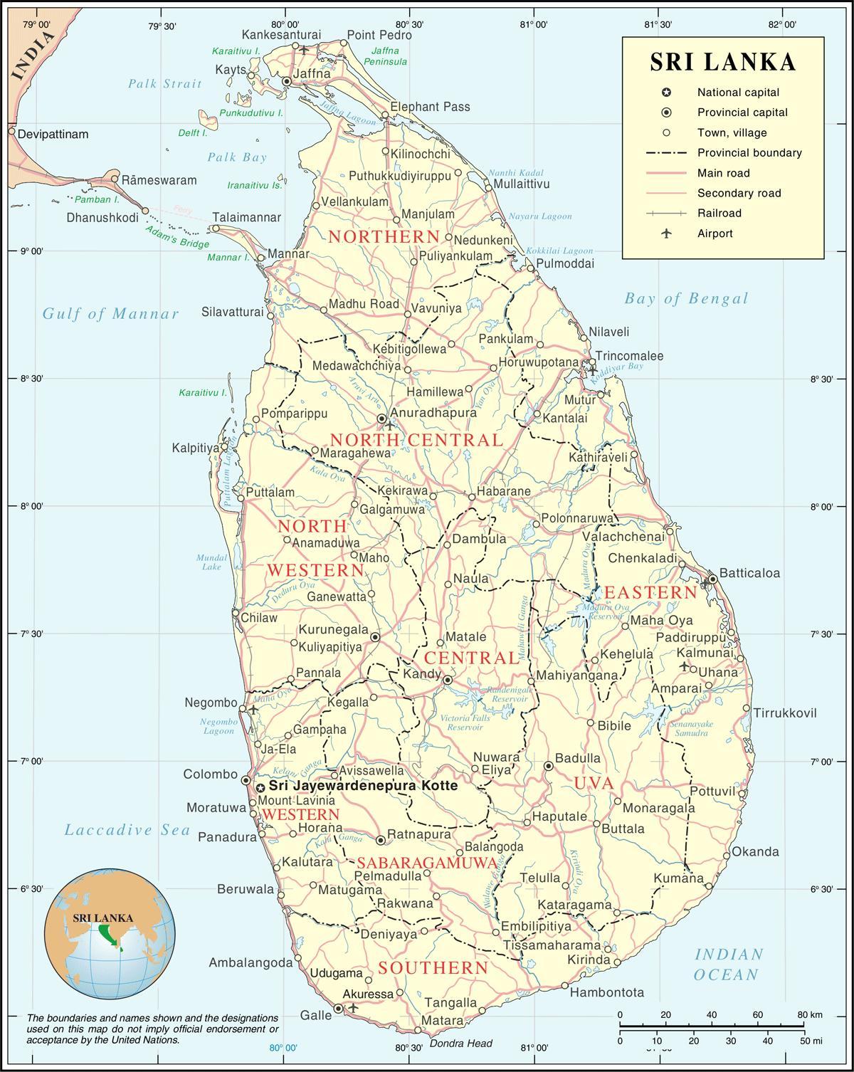 Srí Lanka cestnej mapy vzdialenosť kalkulačka