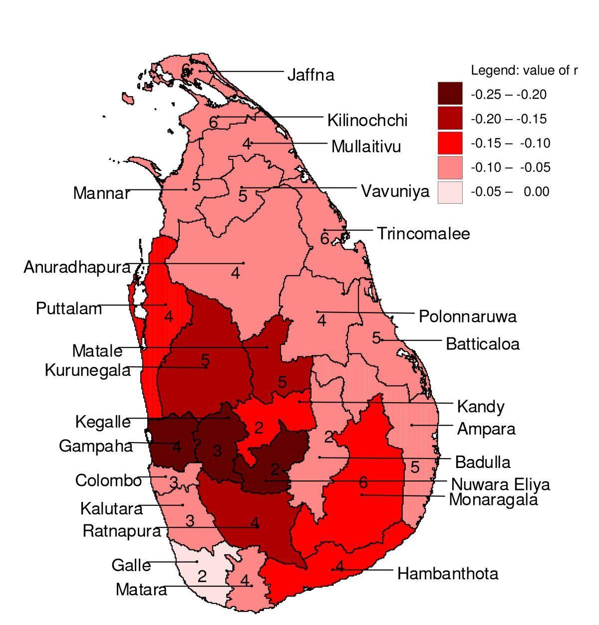 mapa Srí Lanka malária