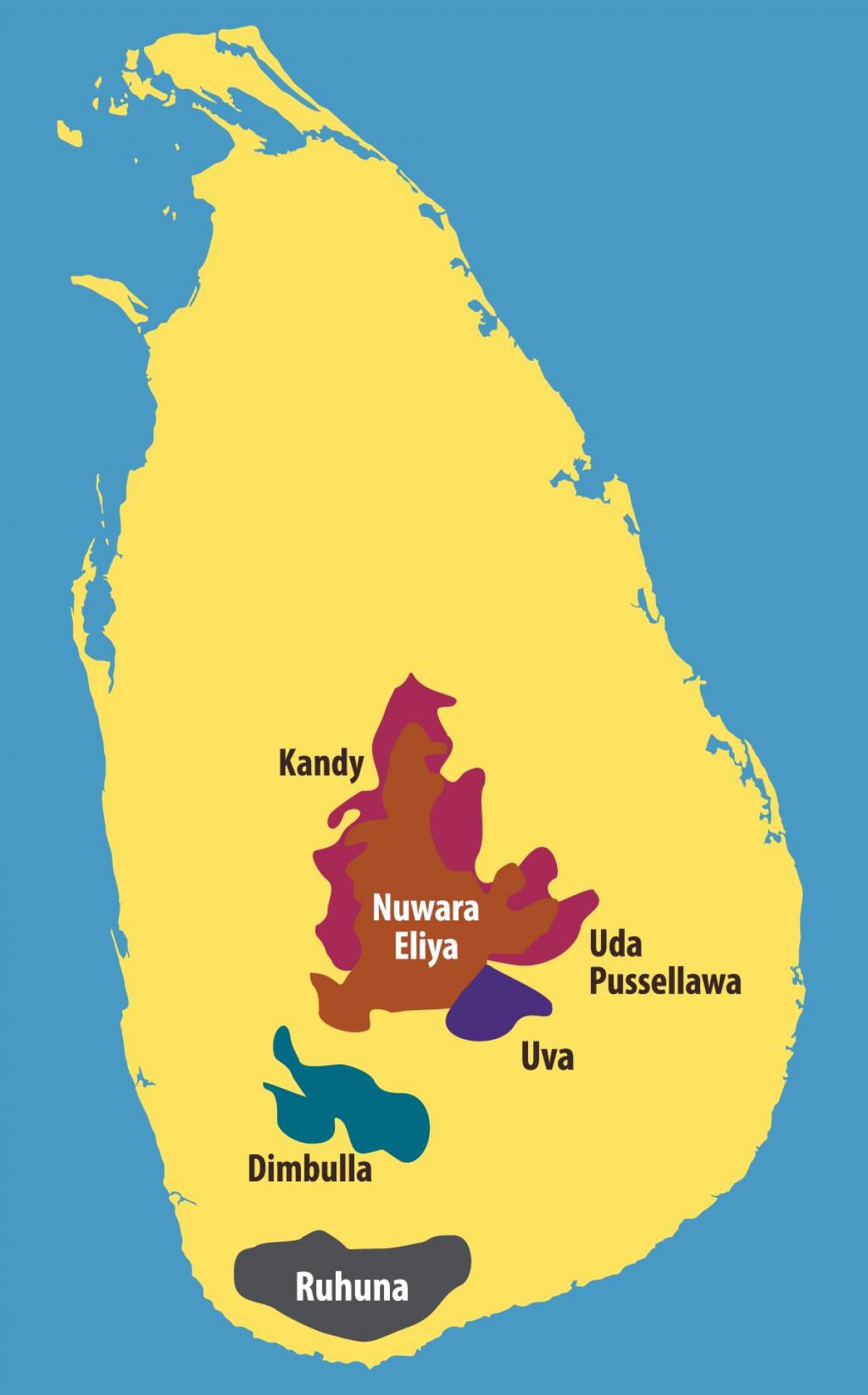 mapu čajových plantáží Srí Lanka