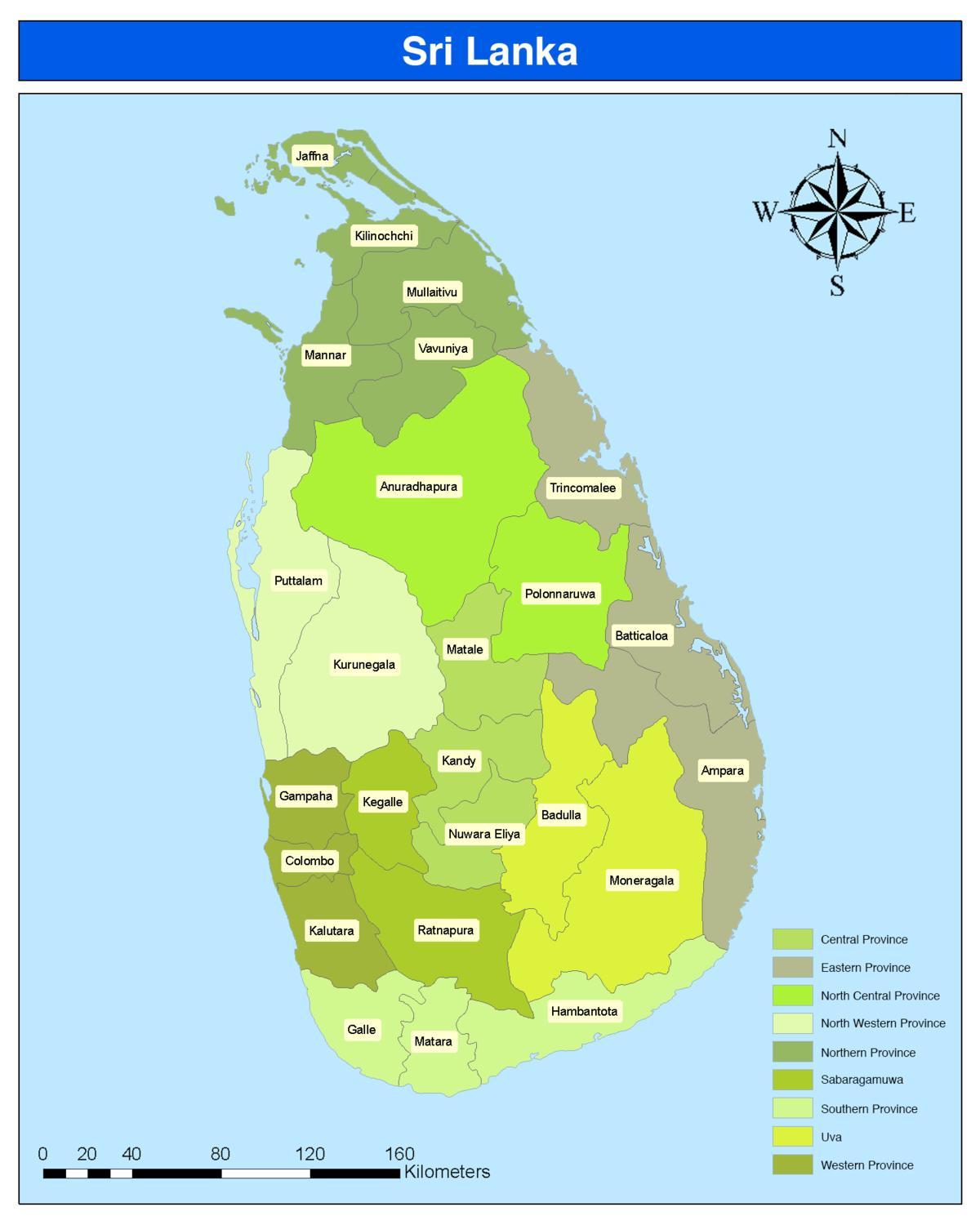 mapa Srí Lanka oblasť