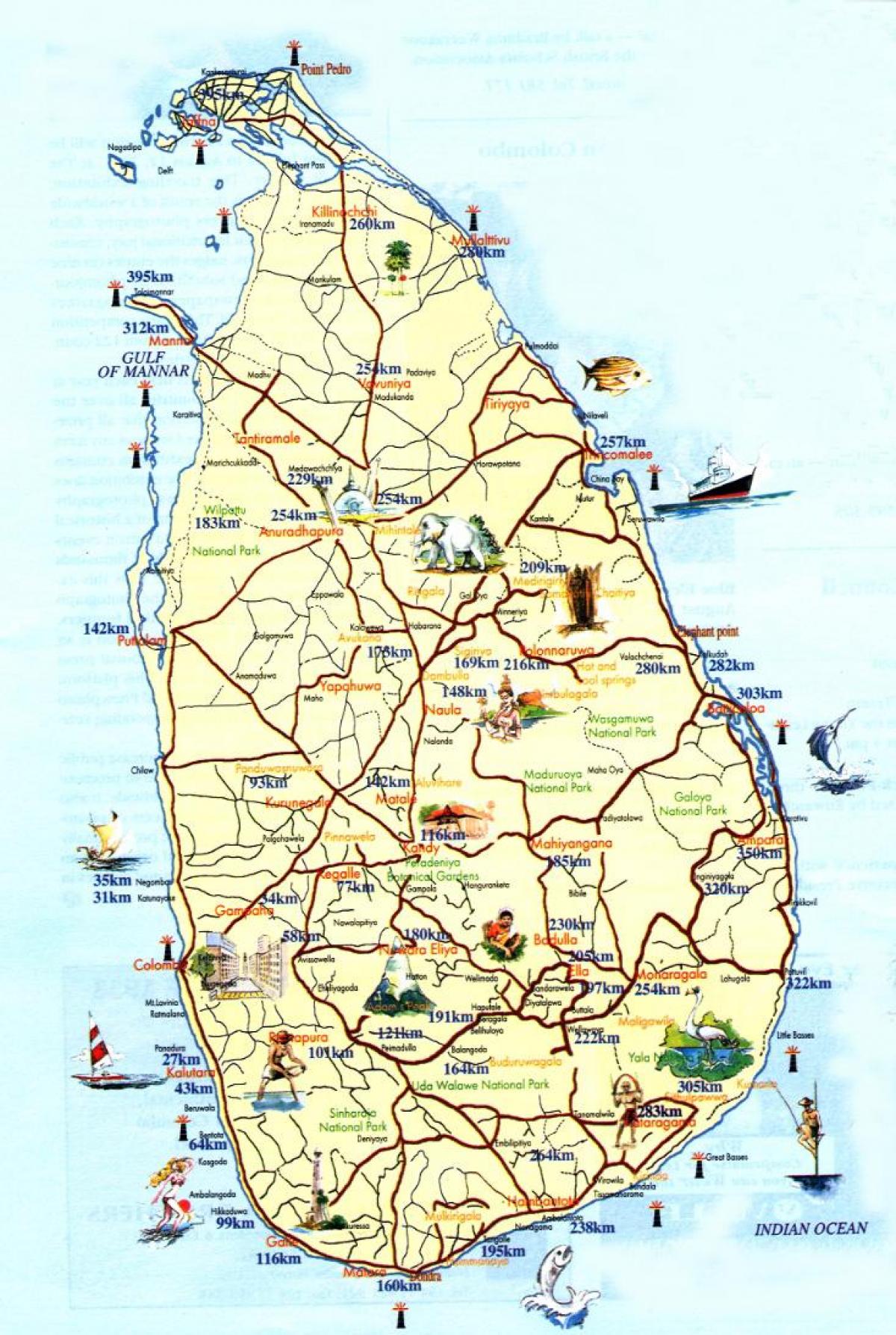 mapa Srí Lanka pláži strediska