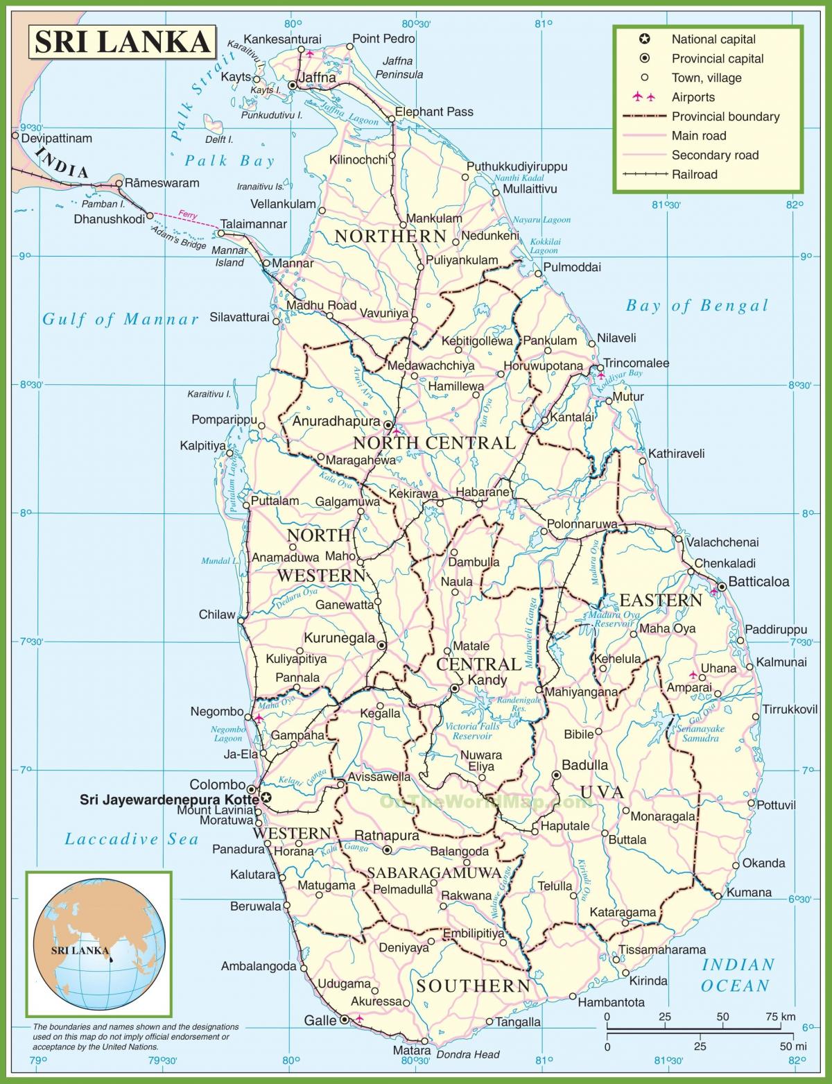 mapa Srí Lanka politické