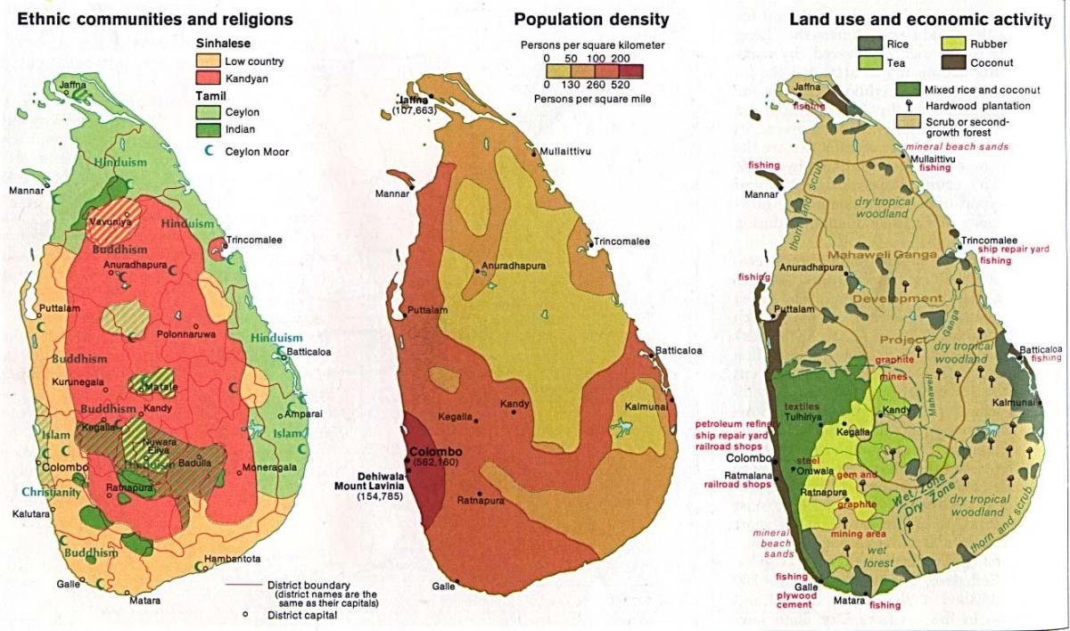 mapa Srí Lanka poľnohospodárstvo