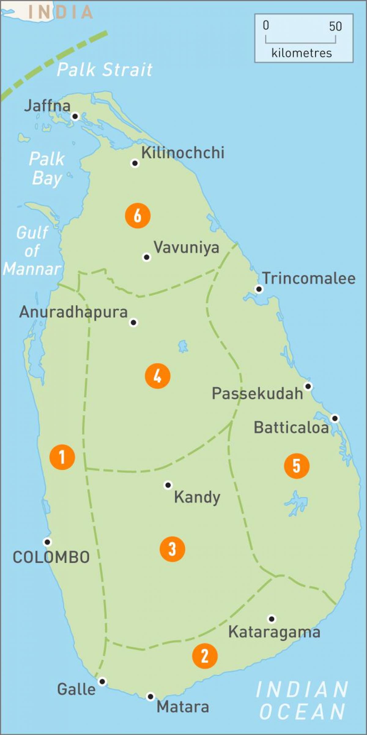 mapa Srí Lanka regiónov