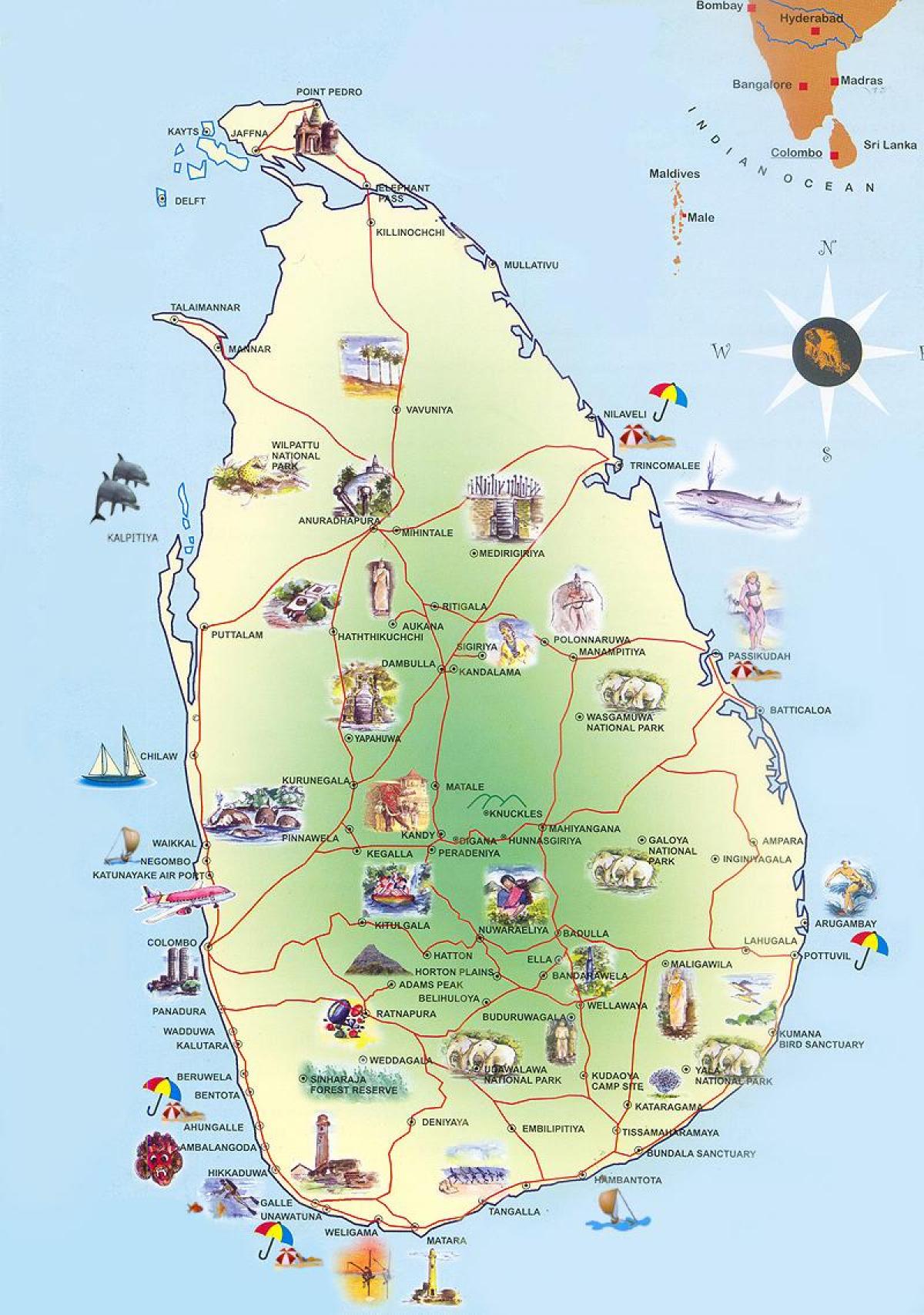 turistické atrakcie, Srí Lanka mapu