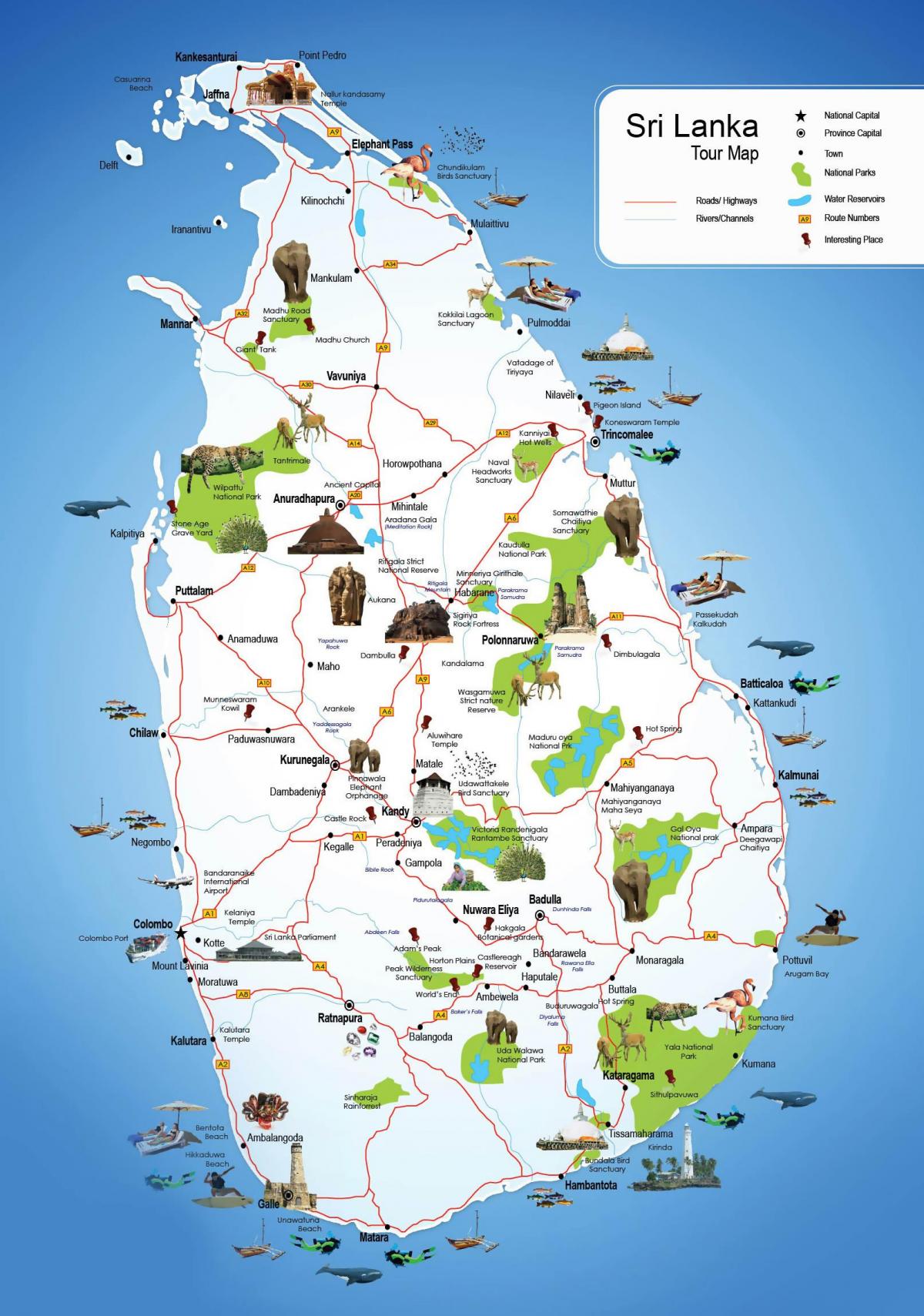turistické miesta, na Srí Lanke mapu