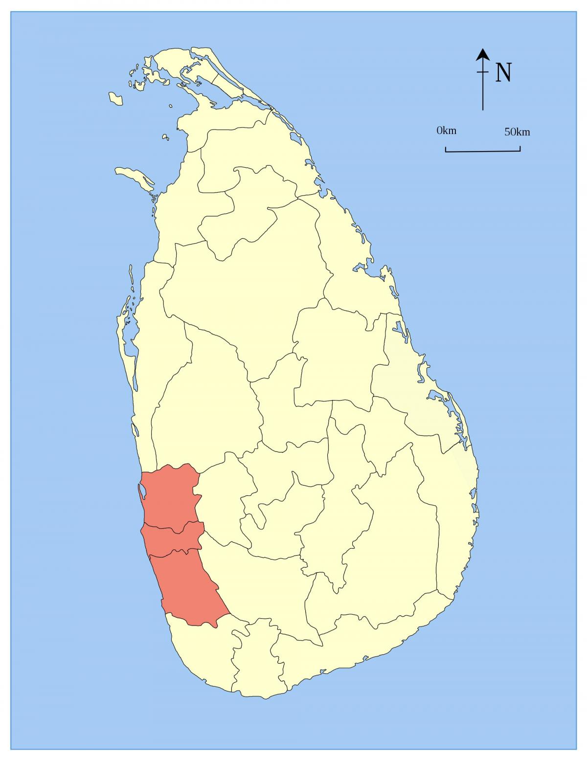 mapa Srí Lanka západnej provincie
