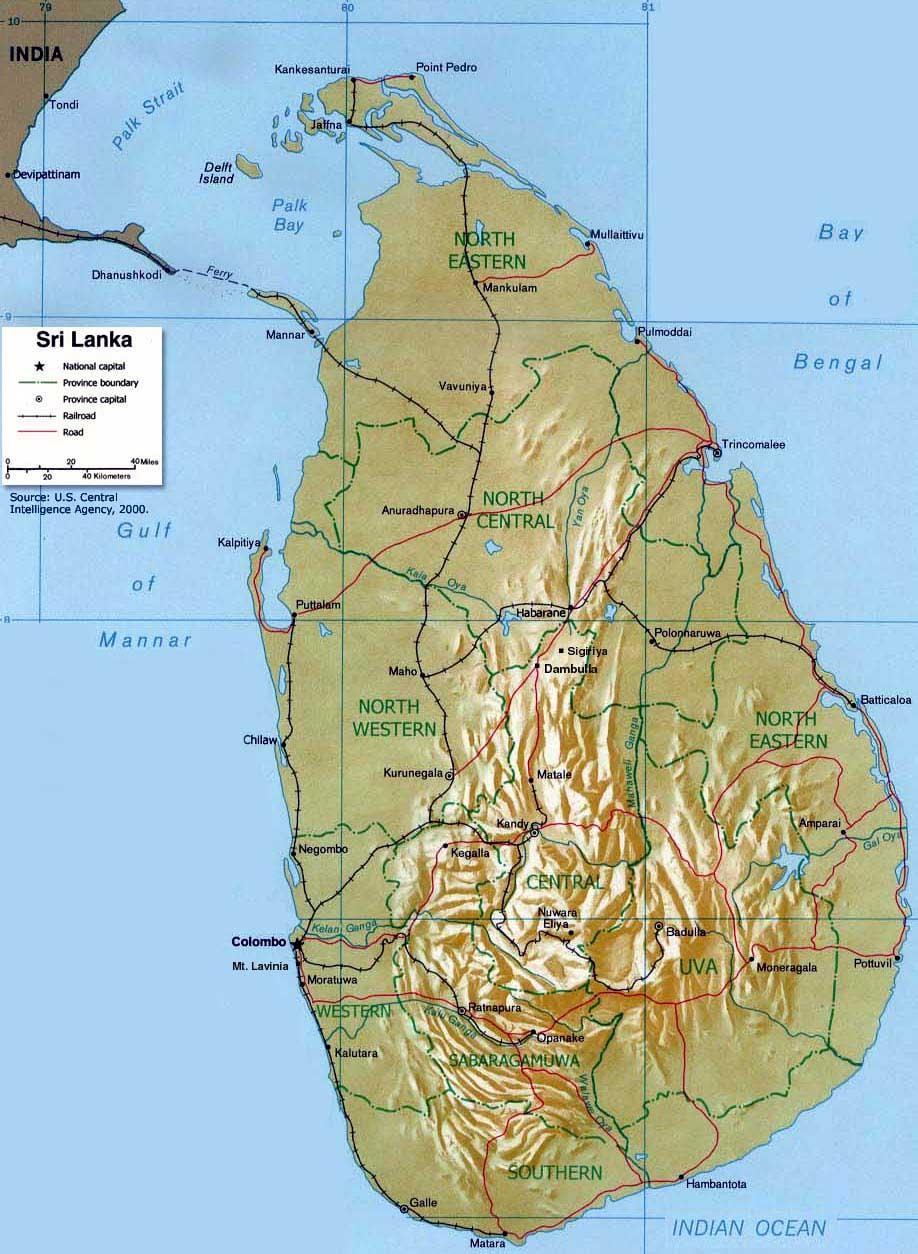 hory Srí Lanka mapu
