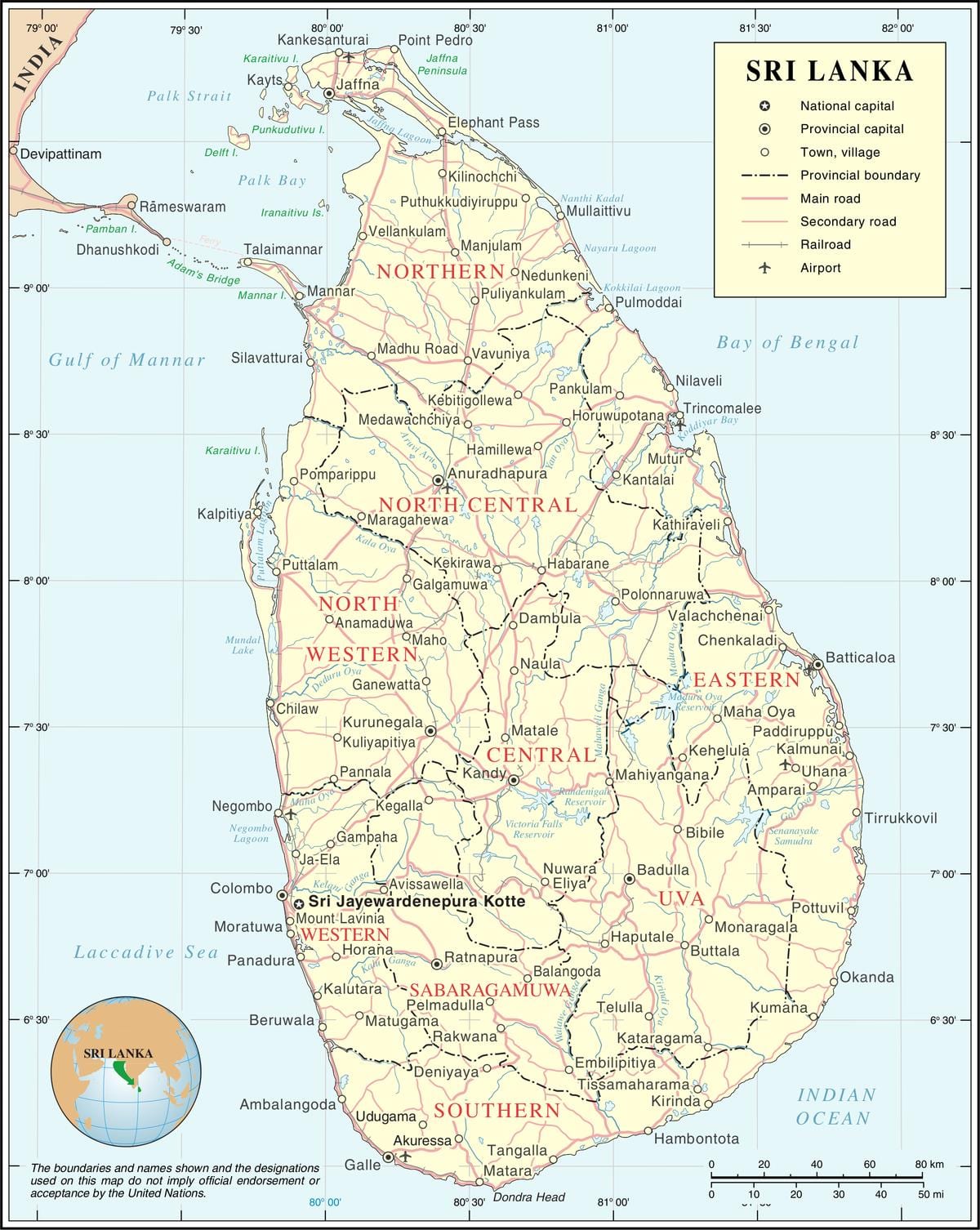 letiská Srí Lanka mapu
