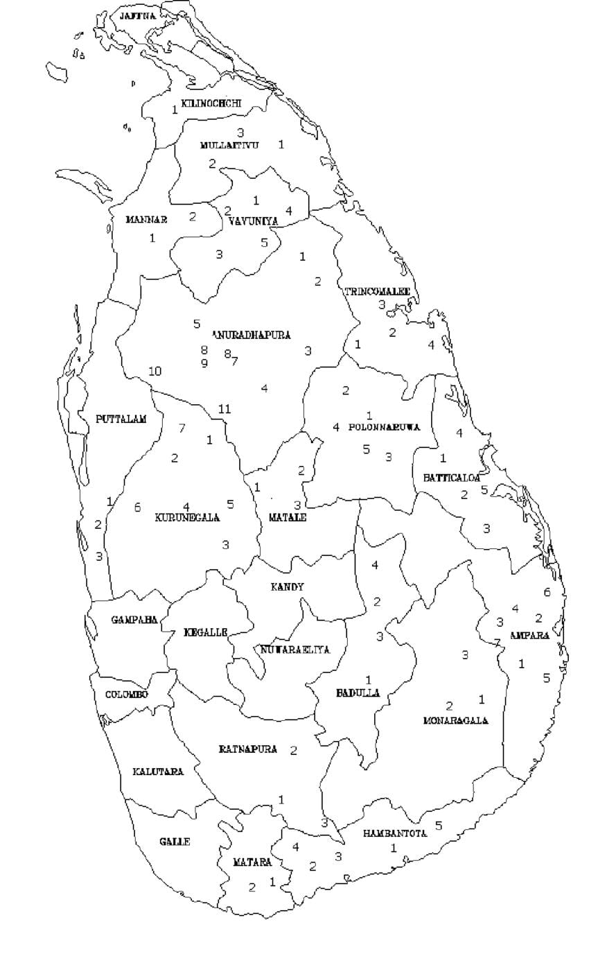 mapa Srí Lanka mapa čiernej a bielej