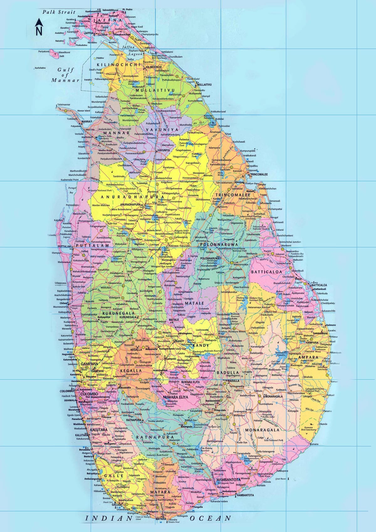 podrobná mapa Srí Lanka s ciest