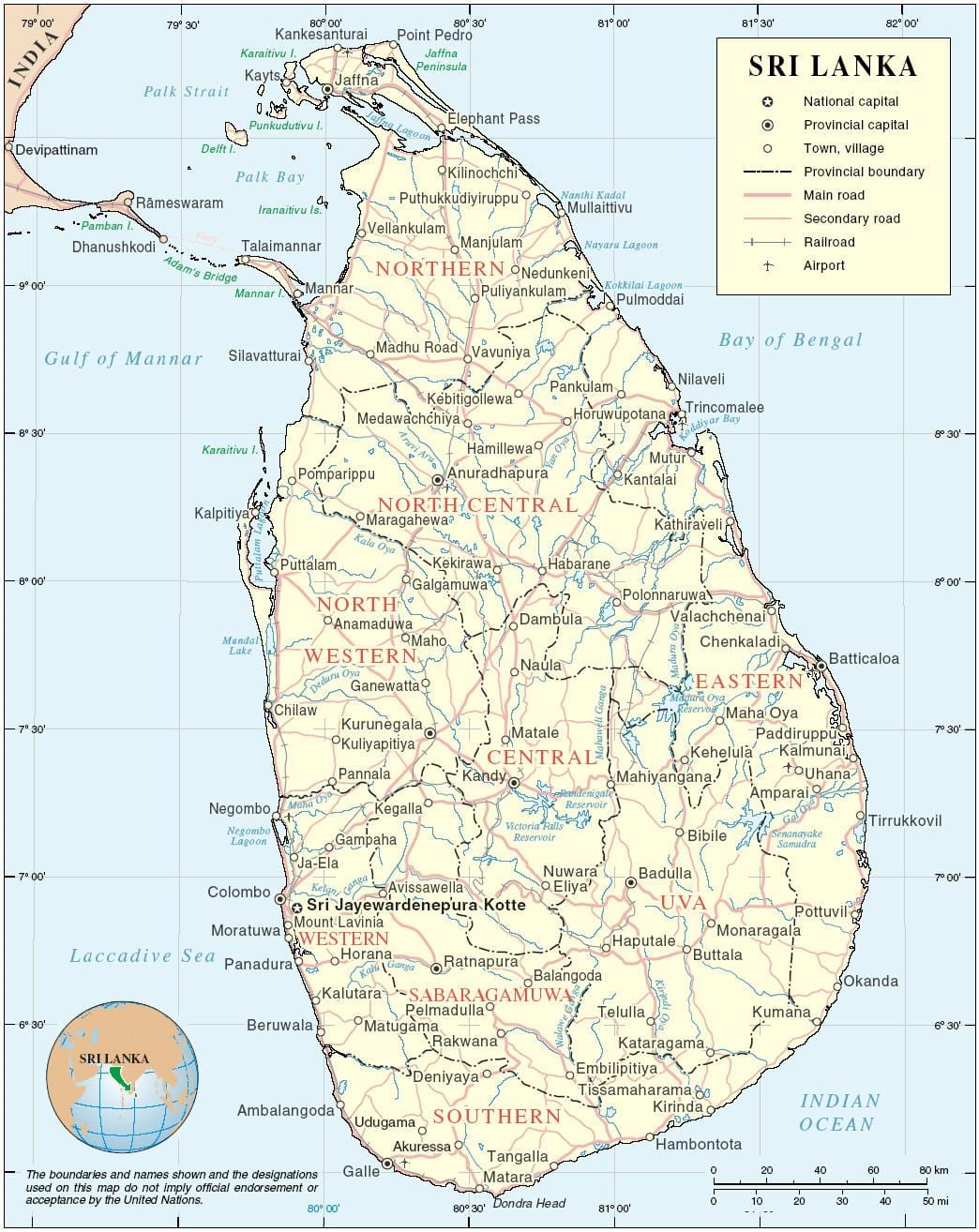Srí Lanka mapu hd