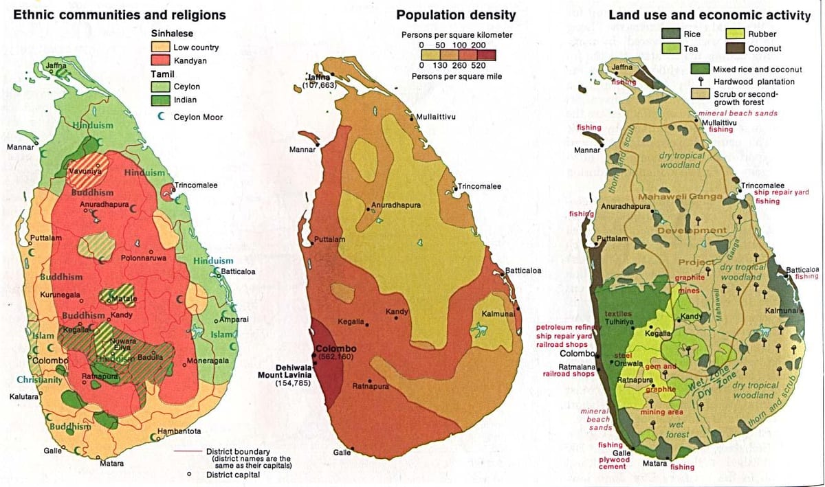 mapa Srí Lanka poľnohospodárstvo