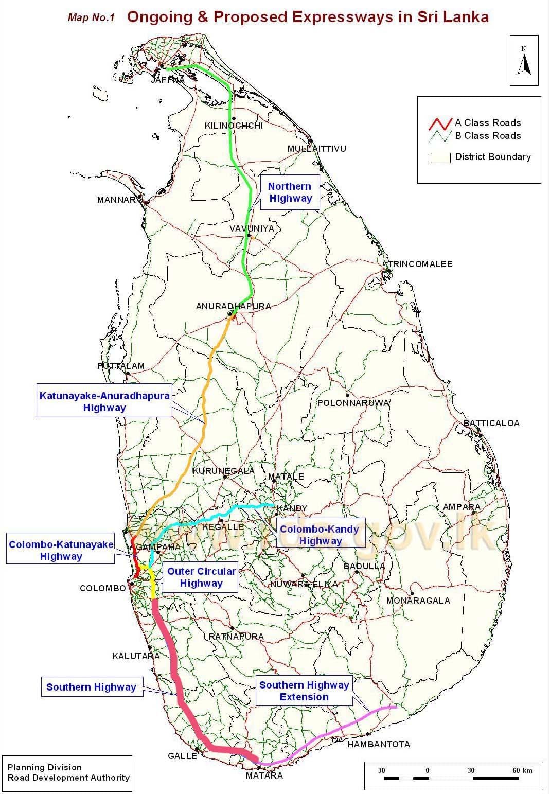mapa Srí Lanka rýchlostnú cestu