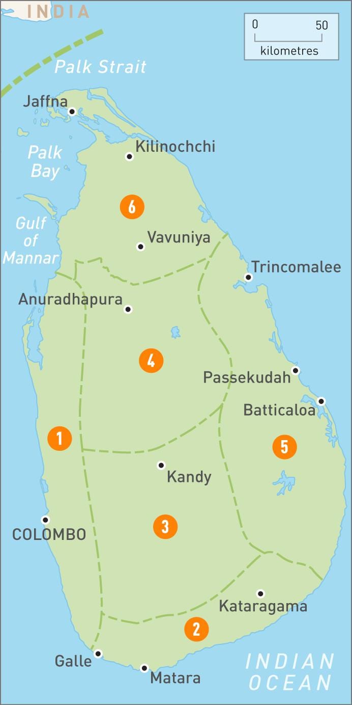 mapa Srí Lanka regiónov