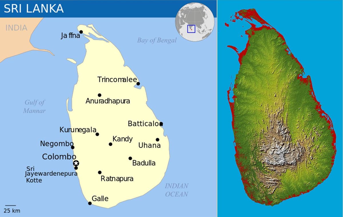mapa Srí Lanka topografické