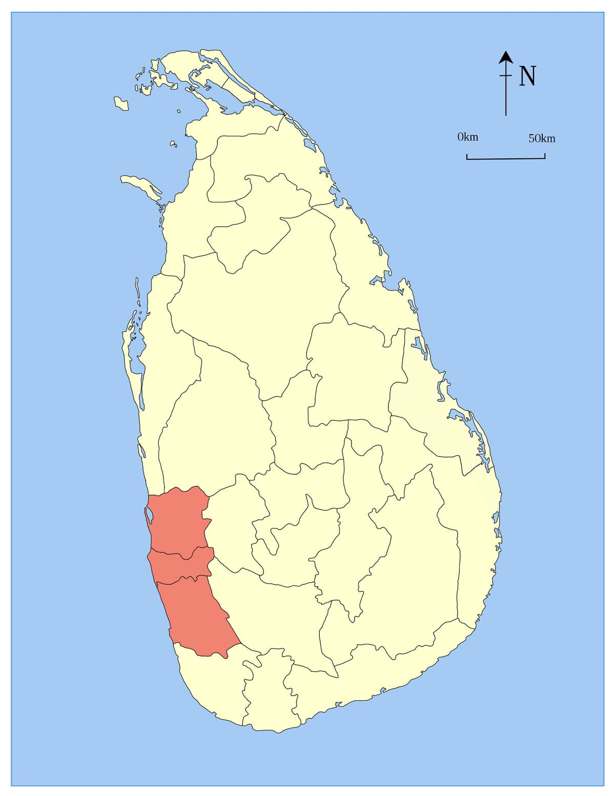 mapa Srí Lanka západnej provincie