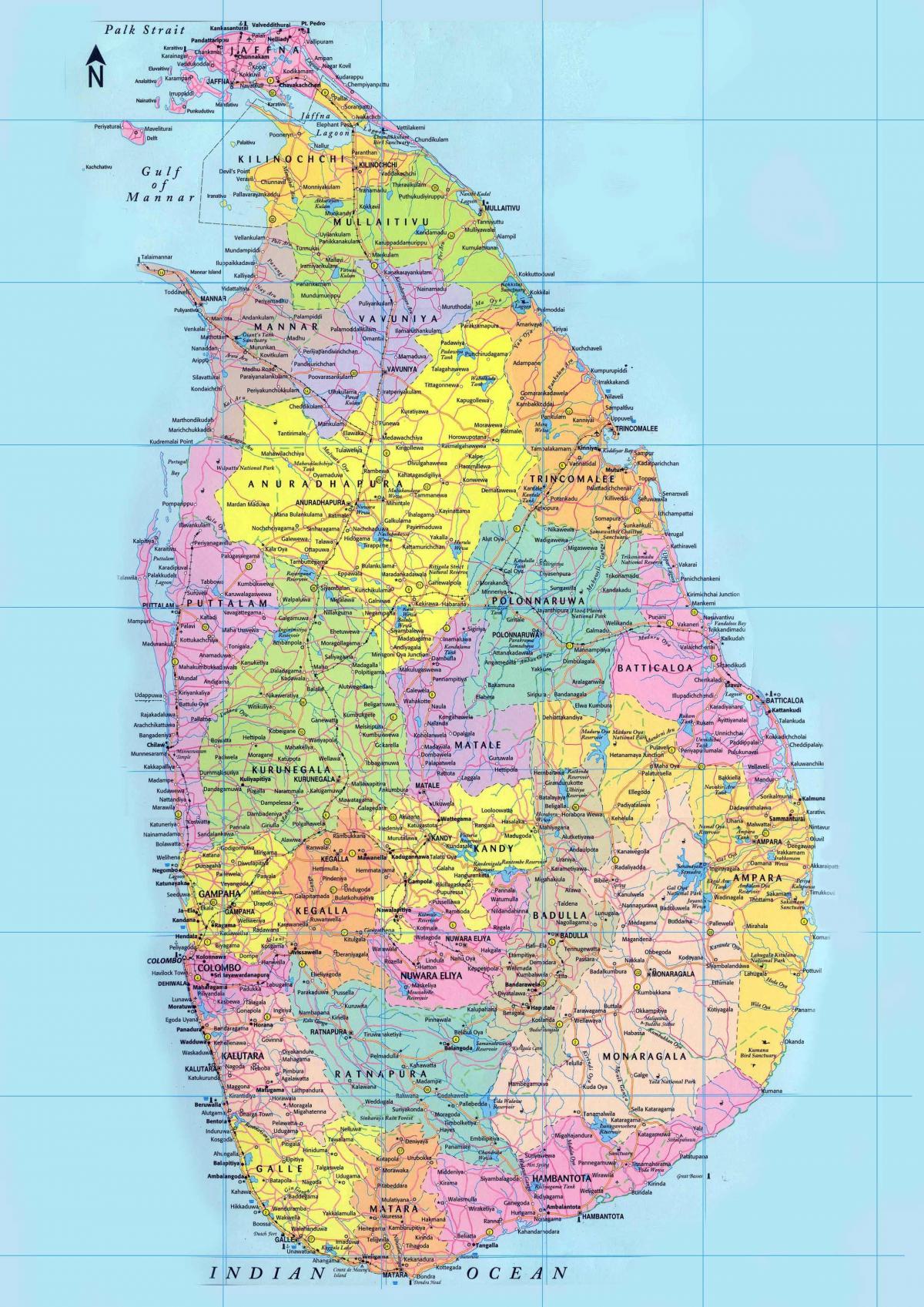 podrobná mapa Srí Lanka s ciest