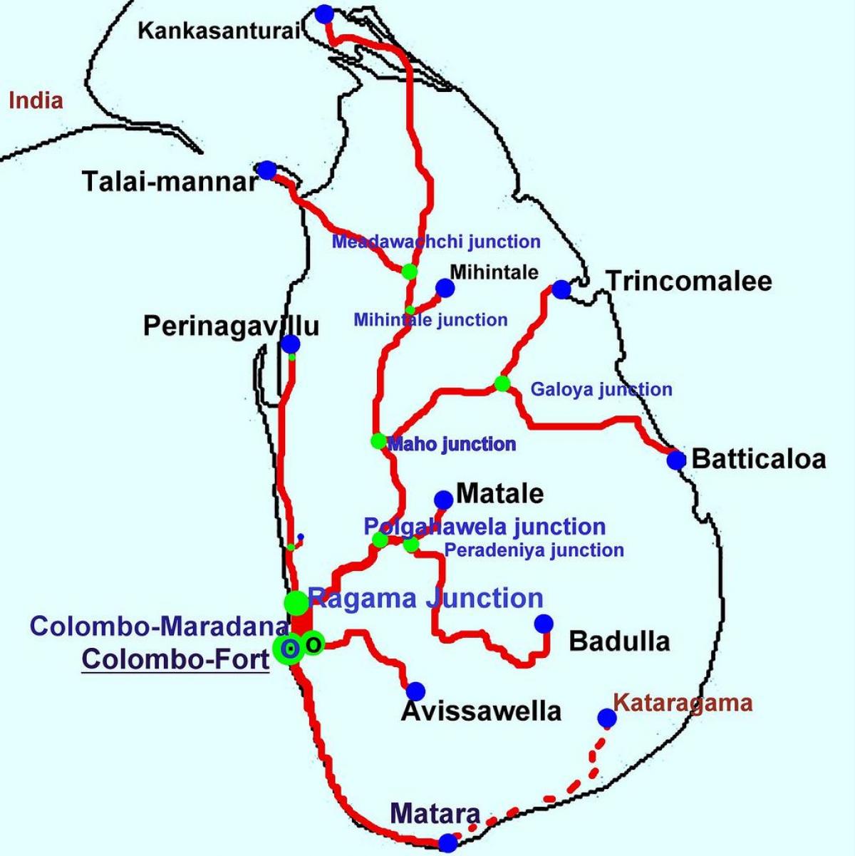 vlaky na Srí Lanke mapu