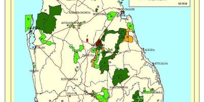 Mapa národných parkov na Srí Lanke