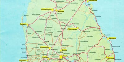 Mapa Srí Lanky, mapu s vzdialenosti
