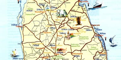 Mapa Srí Lanka pláži strediska