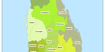 Srí Lanka okres mapu v sinhala