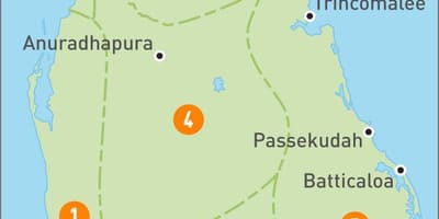 Mapa Srí Lanka regiónov