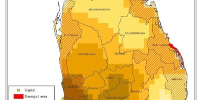 Mapa Srí Lanky hustota obyvateľstva