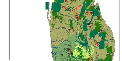 Mapa Srí Lanky lesy