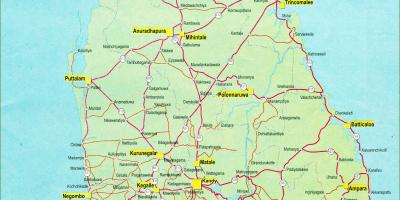 Cestné vzdialenosti mapu Srí Lanka