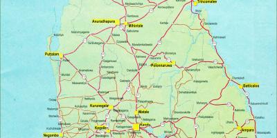 Mapa Srí Lanky, mapu s vzdialenosti